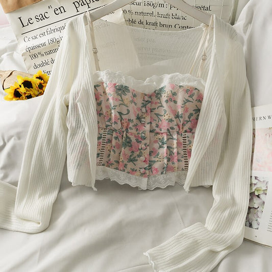 Sixsr Sets Women 2 Piece Outfit Elegant Stylish Tender Newest Prevalent Simple Floral Vintage French Style Girls Cute Romantic Ulzzang