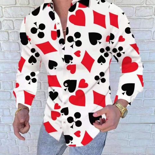 Sixsr New Poker print men's long sleeved shirt men casual shirt Hawaii shirt man Cardigan autumn shirt M-3XL Male Tops various colors