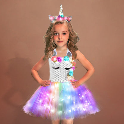 Sixsr Girls Shiny Unicorn TUT Dress Glowing Kids Unicorn Dresses For Girls Hallowmas Party Princess Dress Children Clothing vestidos