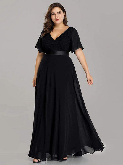 sixsr Summer Outfits  New Women Plus Size Evening Dresses Long Elegant A Line V Neck Ruffles Chiffon Formal Wedding Party Dress Robe De Soiree