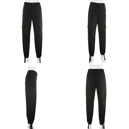 Sixsr Button Pockets Patchwork Cargo Pants Women Streetwear High Waist Trousers Women Fashion Pencil Pants Joggers Women