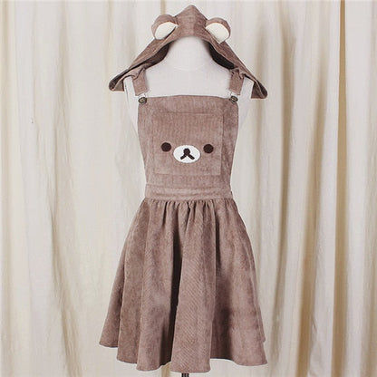 Sixsr Japanese Kawaii Rilakkuma Lolita Overall Dress Cute Bear Embroidery Hat Ball Gown Harajuku Lolita Dress Harajuku Cute Warm Dress