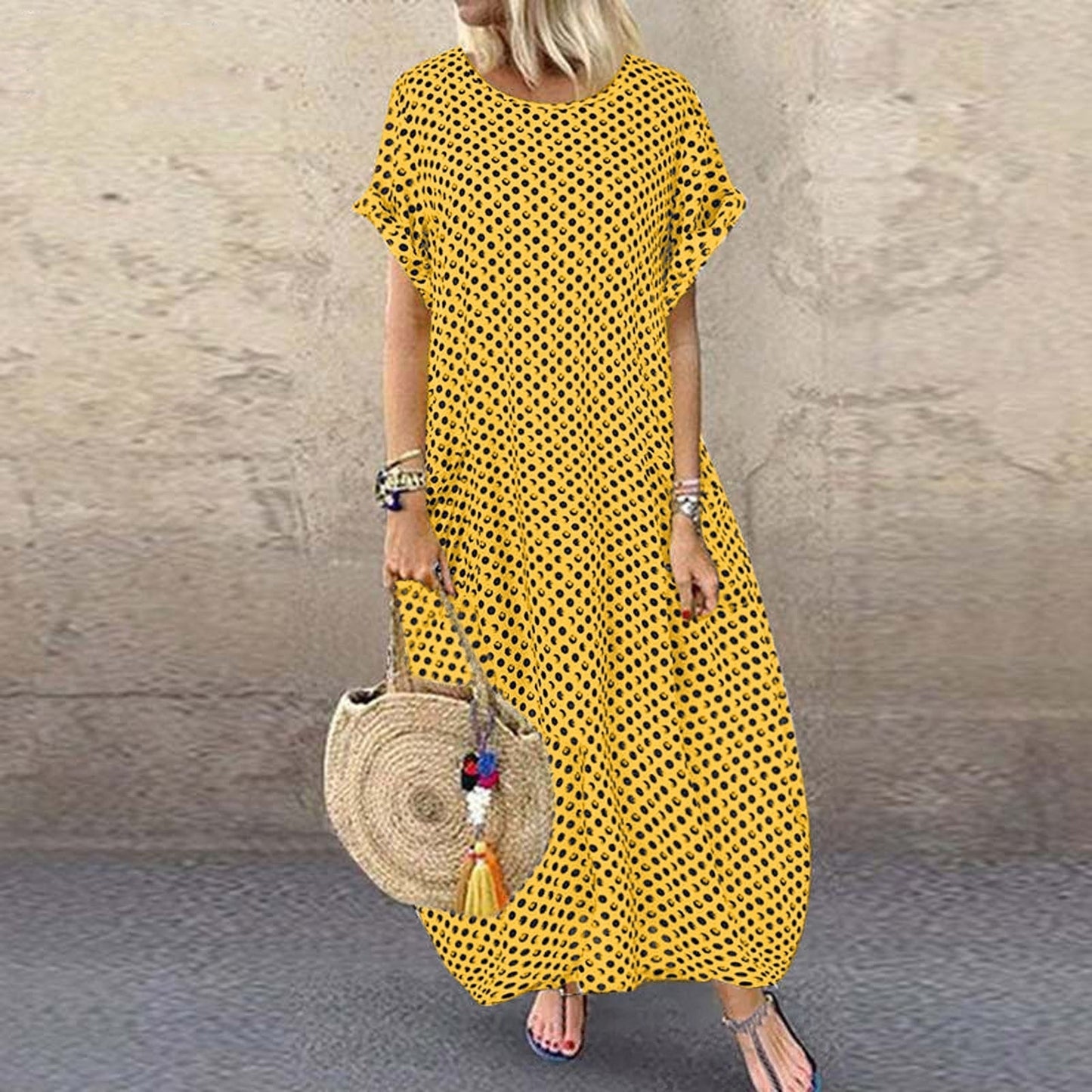 Sixsr Women Crew Neck Short Sleeve Long Dresses