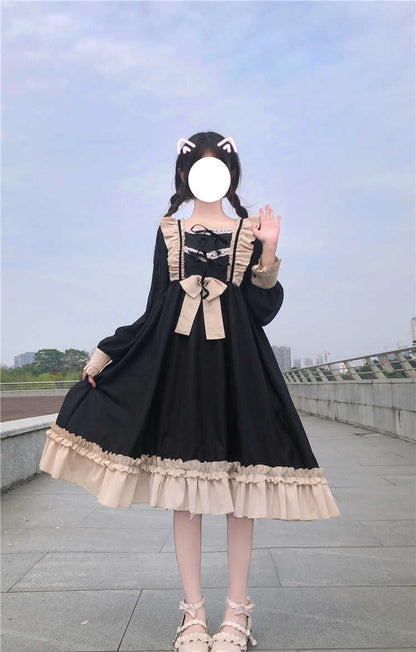 Sixsr Japanese Harajuku Gothic Bandage Bow Splice Dress Sweet Lolita Girl Cosplay Dress Kawaii Ruffles Bow Women Party Dress