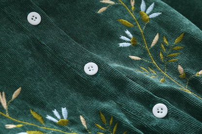 Sixsr Mori Girl Vintage Corduroy Women Shirt Dress Floral Embroidery Elegant Autumn Winter Dresses Midi Dresses For New Year