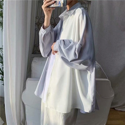 High street cold shirt men women aesthetic niche trend loose stitching long-sleeved blouse Hong Kong style lovers elegant shirt