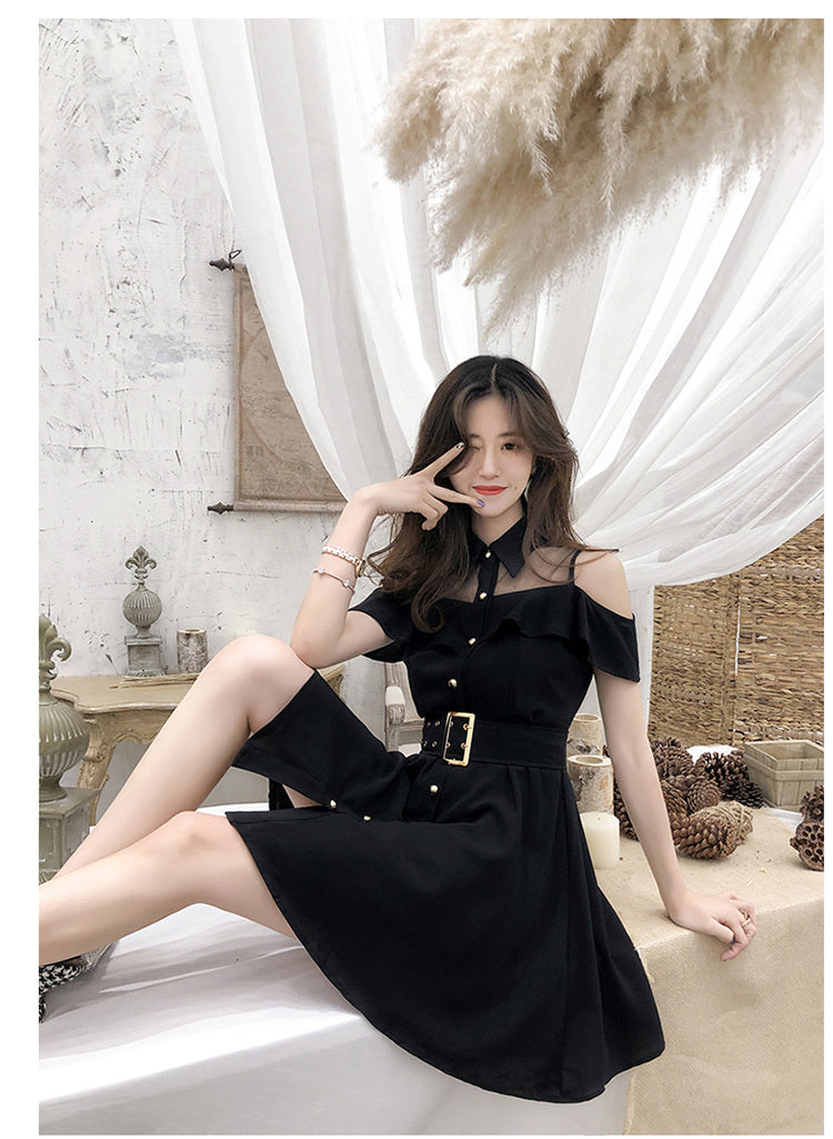 Sixsr Korean OL New Single Breasted Women Summer Dress Sweet Chic Black office work Short mini Dresses With Belt Vestidos jurken