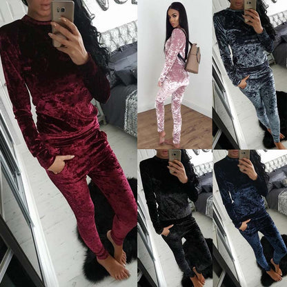 Autumn Velvet Tracksuit Women Sets Two Piece Winter Velour Tracksuit Ladies Sweat Suit 2 Piece Outfits For Women Sweatshirt