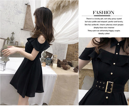 Sixsr Korean OL New Single Breasted Women Summer Dress Sweet Chic Black office work Short mini Dresses With Belt Vestidos jurken