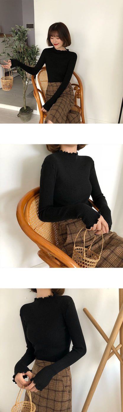 Sixsr Turtleneck Ruched Women Sweater High Elastic Solid Fall Winter Fashion Sweater Women Slim Sexy Knitted Pullovers Pink White