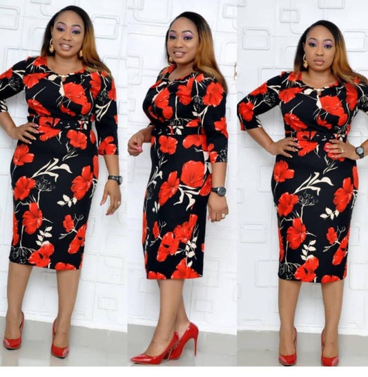 Sixsr new arrival summer sexy  style african women printing polyester plus size dress L-XXL