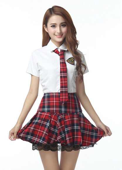 sixsr  Short Sleeves Japanese School Uniform Girl Sailor Dress Red/Tibetan Blue Plaid Skirt Uniformes Japonais Korean Costumes For Girl