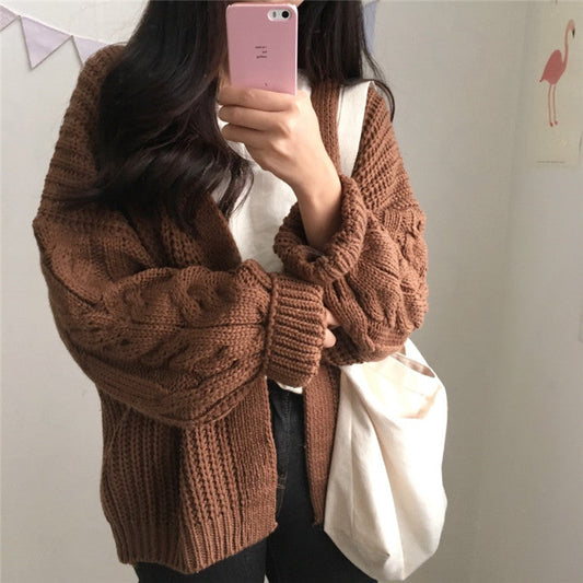 Sixsr New Autumn Knit Sweater Women Fashion Harajuku Loose Warm Cardigan Women College Casual Long Sleeve Winter Coat