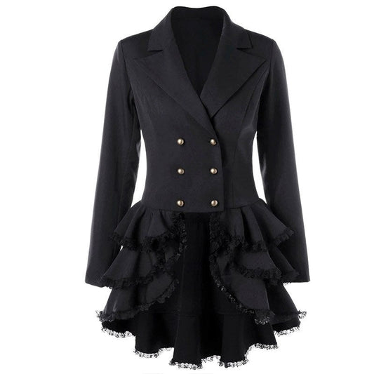 Sixsr Trench Coat Women's Aaymmetric Lace Hem Tops Steampunk Victorian Swallow Tail Trench Coat Double-Breasted Female Thin Outwear