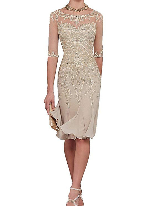 sixsr Half Sleeves Chiffon Mother of The Bride Dresses knee Length Mother Formal Dress Party Dinner Prom Dress Bride