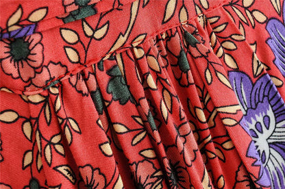 Sixsr Vintage chic vestidos women Floral print bat sleeve beach long Bohemian maxi dress Ladies sexy V neck  Summer Boho happie  dress
