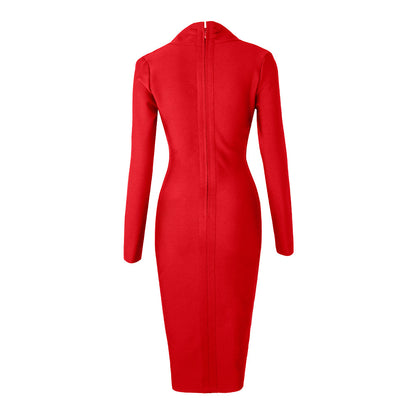 Sixsr New Summer Deep V Neck Women Bandage Dress Full Sleeves Celebrity Bodycon Dress Sexy Club Vestidos Evening Party Dresses