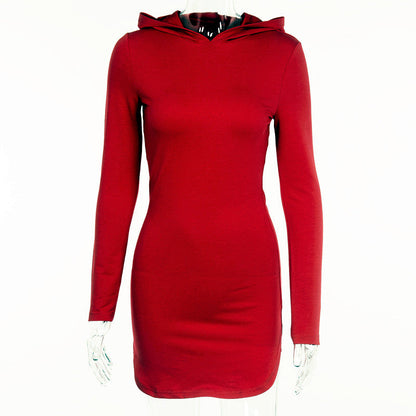 Women Sexy Bodycon Dress Spring Autumn Winter Woman Hooded Long Sleeve Wine Red Suede Dress robe femme