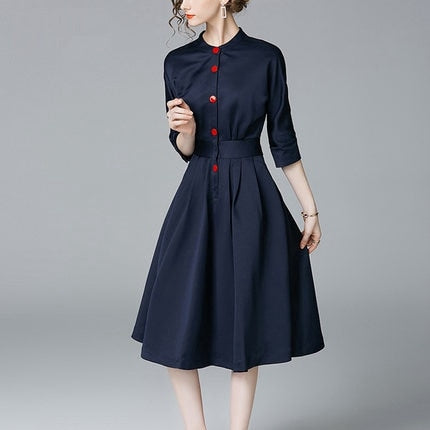 Sixsr Elegant single-breasted shirt dress women fashion long-sleeved button office ladies shirts tunic dress female women dress