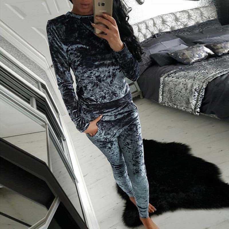 Autumn Velvet Tracksuit Women Sets Two Piece Winter Velour Tracksuit Ladies Sweat Suit 2 Piece Outfits For Women Sweatshirt