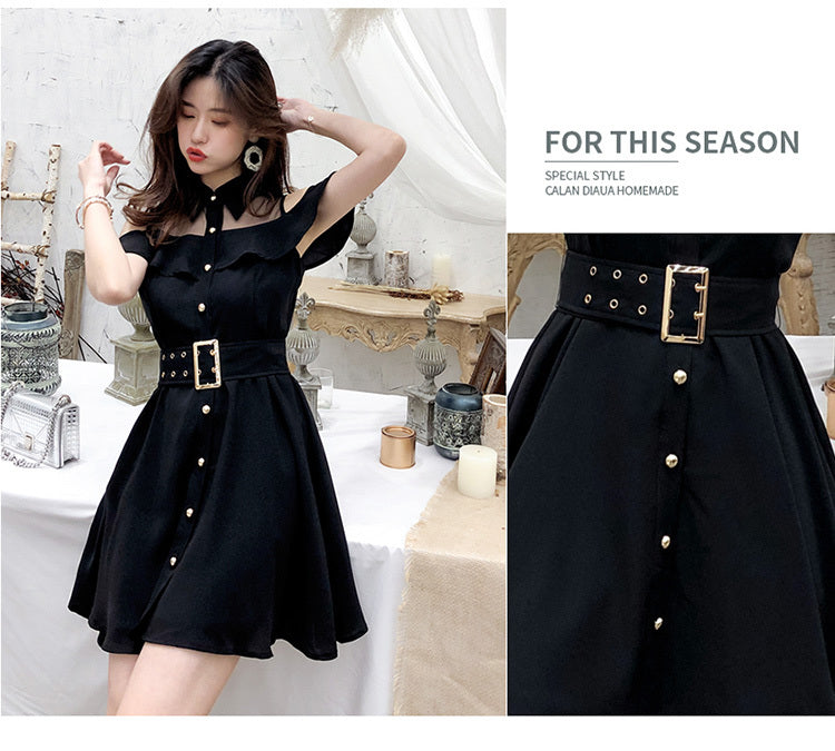 Sixsr Korean OL New Single Breasted Women Summer Dress Sweet Chic Black office work Short mini Dresses With Belt Vestidos jurken