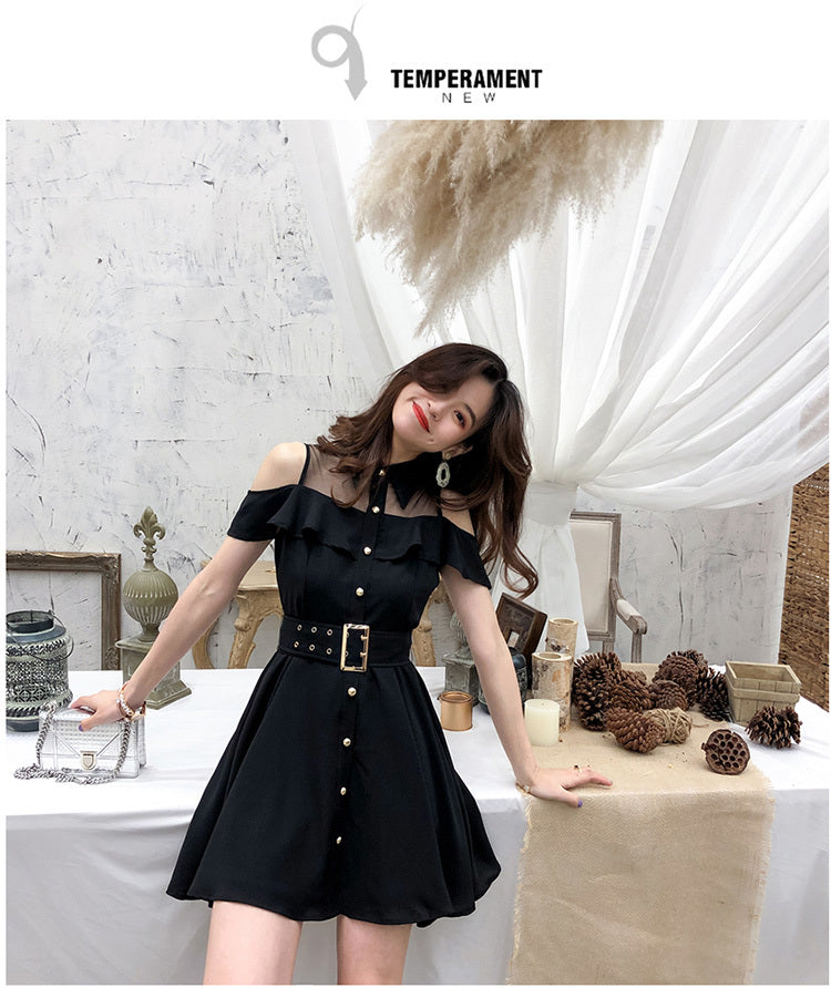 Sixsr Korean OL New Single Breasted Women Summer Dress Sweet Chic Black office work Short mini Dresses With Belt Vestidos jurken