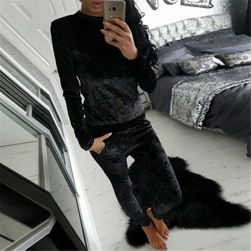 Autumn Velvet Tracksuit Women Sets Two Piece Winter Velour Tracksuit Ladies Sweat Suit 2 Piece Outfits For Women Sweatshirt