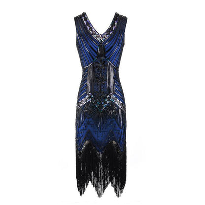 1920s Vintage Flapper Great Gatsby Party Dress V-Neck Sleeveless Sequin Beaded style Style Tassel Flapper Vestidos Feminina 1920