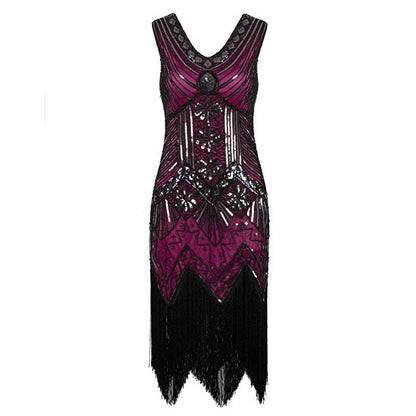 1920s Vintage Flapper Great Gatsby Party Dress V-Neck Sleeveless Sequin Beaded style Style Tassel Flapper Vestidos Feminina 1920