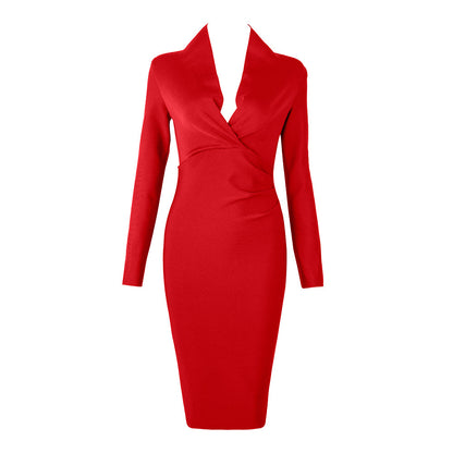 Sixsr New Summer Deep V Neck Women Bandage Dress Full Sleeves Celebrity Bodycon Dress Sexy Club Vestidos Evening Party Dresses