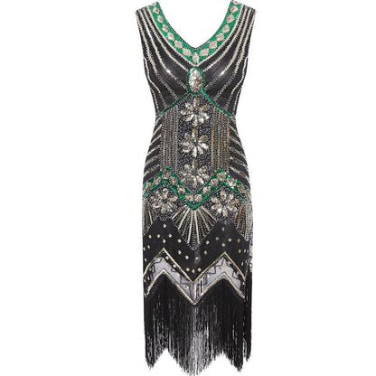 1920s Vintage Flapper Great Gatsby Party Dress V-Neck Sleeveless Sequin Beaded style Style Tassel Flapper Vestidos Feminina 1920