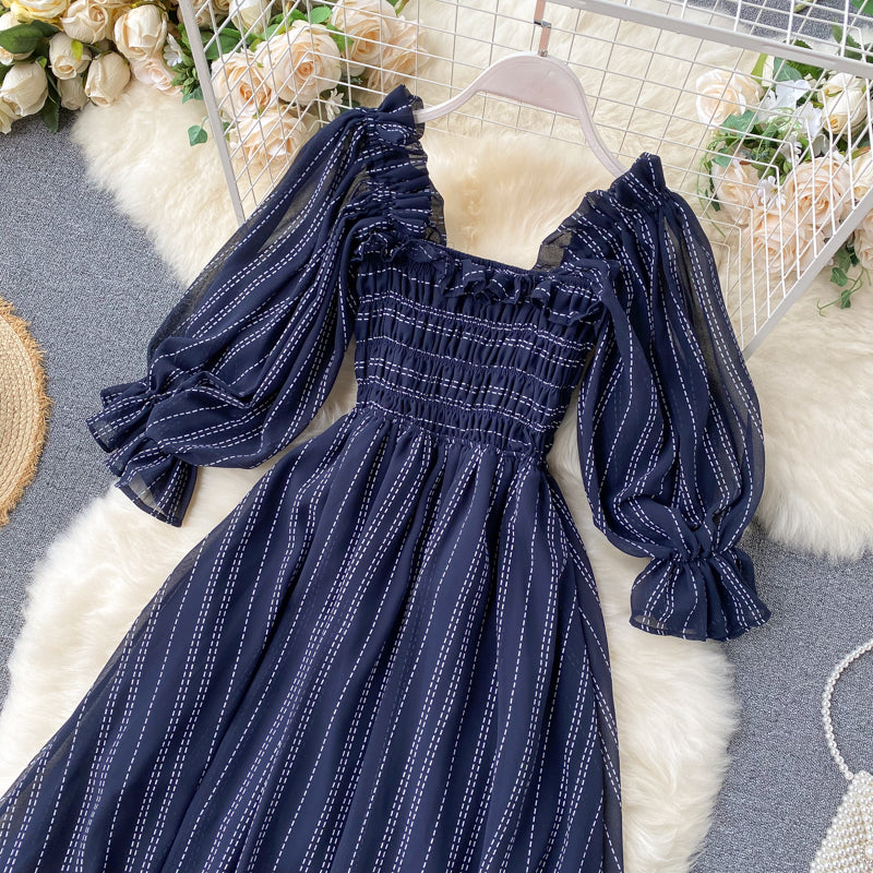 Sixsr Summer Beach Chiffon Long Dress Elegant Solid Lantern Sleeve High Waist Women Maxi Dress Party Club Ladies Vestidos New