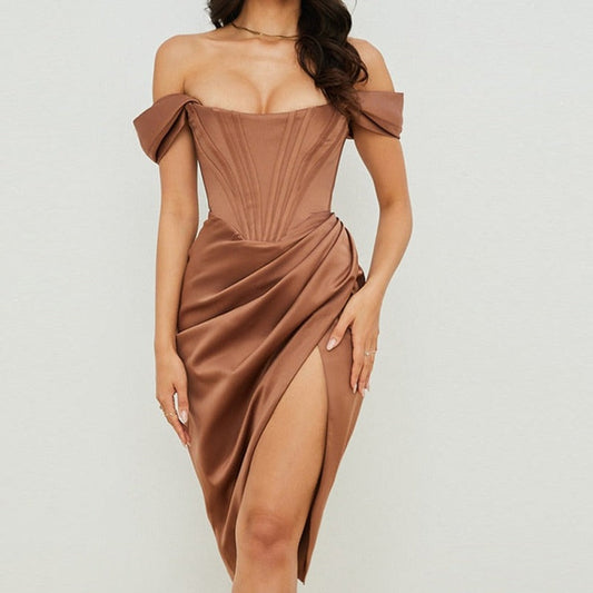 Sixsr High Quality Satin Bodycon Dress Women Party Dress New Arrivals Midi House of Cb Bodycon Dress Celebrity Evening Club Dress