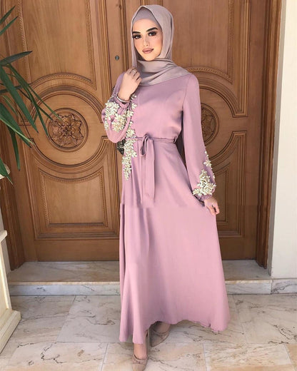 sixsr Spring Autumn Dresses for Women Embroidery Abaya Dubai Turkey Muslim Dress Evening Wedding Dress Kaftan Islamic Clothing Indian Dress Women Robe Vestidos