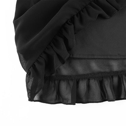 Sixsr Sweetown Dark Academia Gothic Dresses Women Chiffon Ruffles Black E Girl Clothes Sleeveless V Neck Lace Up Mini Dress Summer