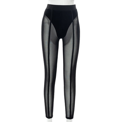 Sixsr New Sexy See-through Black High Waist Long Trousers Casual Sweatpants Women Autumn Elastic Pencil Pants Mesh Leggings