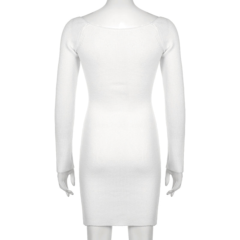 Sixsr Bodycon Knitted Women Sweater Dress Long Sleeve Sexy Off Shoulder Split Elegant Party Dresses Fashion Autumn Winter