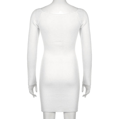 Sixsr Bodycon Knitted Women Sweater Dress Long Sleeve Sexy Off Shoulder Split Elegant Party Dresses Fashion Autumn Winter