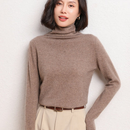 100% Pure Wool Cashmere Sweater Fall/Winter Pile Collar Pullover Korean Fashion Casual Knitted Tops Women Jacket Long Sleeve