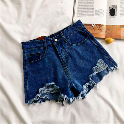 Casual High Waist Denim Shorts Women Summer  Pocket Tassel Hole Ripped jeans Short Female Femme Short Pants Women