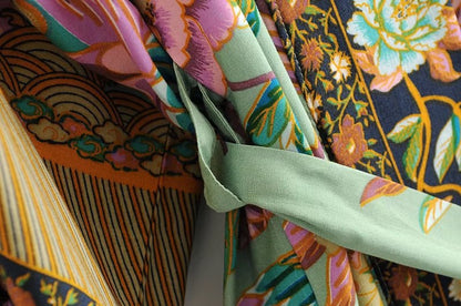 Sixsr women peacock floral print bat sleeve beach Bohemian Kimono robe Ladies V neck Tassel Summer happie dress vestidos