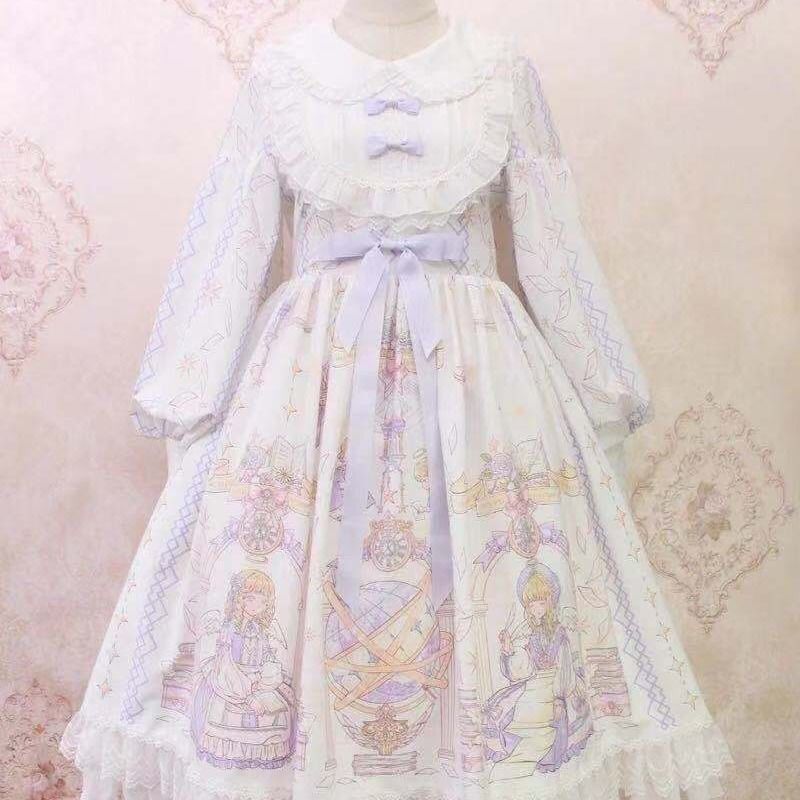 Sixsr high quality fashion winter outfits aesthetic Kawaii Lolita Style Dress Women Lace Maid Costume Dress Cute Japanese Sweet Dresses Peter Pan Collar One Size For Girls