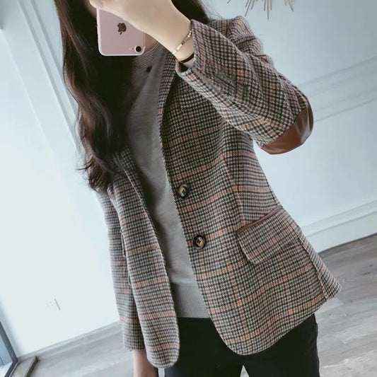 Sixsr New Fashion Business Interview Plaid Suits Women Work Office Ladies Long Sleeve Vintage Blazer