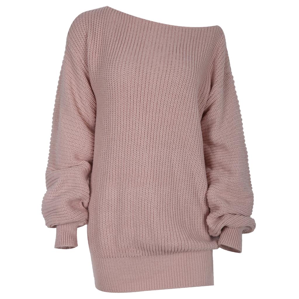 Sixsr The hottest ladies casual off-shoulder lantern sleeve knitted sweater dress