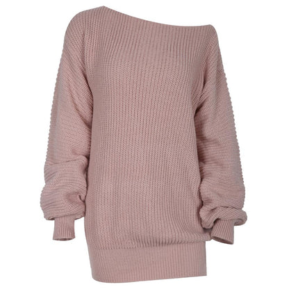 Sixsr The hottest ladies casual off-shoulder lantern sleeve knitted sweater dress