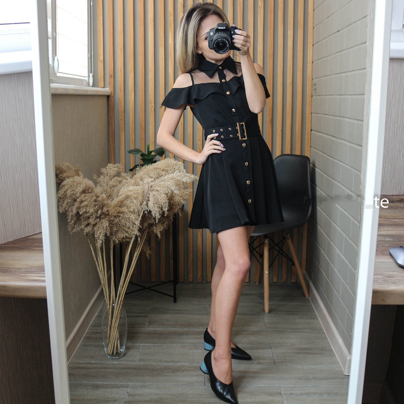 Sixsr Korean OL New Single Breasted Women Summer Dress Sweet Chic Black office work Short mini Dresses With Belt Vestidos jurken