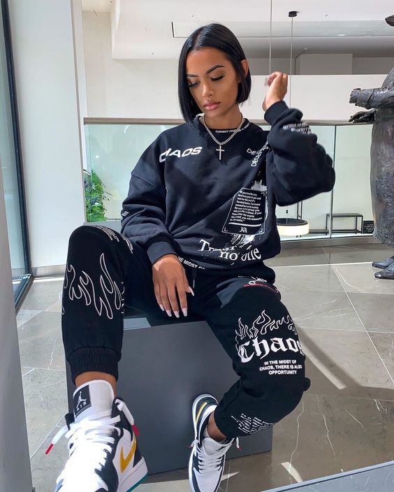 Sixsr Trends Women Tracksuit 2 Piece Set Autumn Letter Print Oversized Hoodies Sweatshirt Joggers Pants Suit Sweatpants Outfits Matching Set