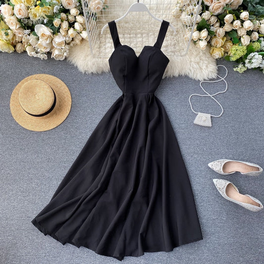 sixsr New Women V-neck Party Dress Summer Retro Solid Color High Waist Long Robe Ladies Slim Backless Bodycon Dress Vestidos