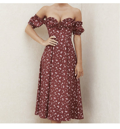 Sixsr Vintage Solid Button Midi Dress Sexy Party Club Bodycon Strapless High Split Dresses Women Spring Autumn Casual Vestidos