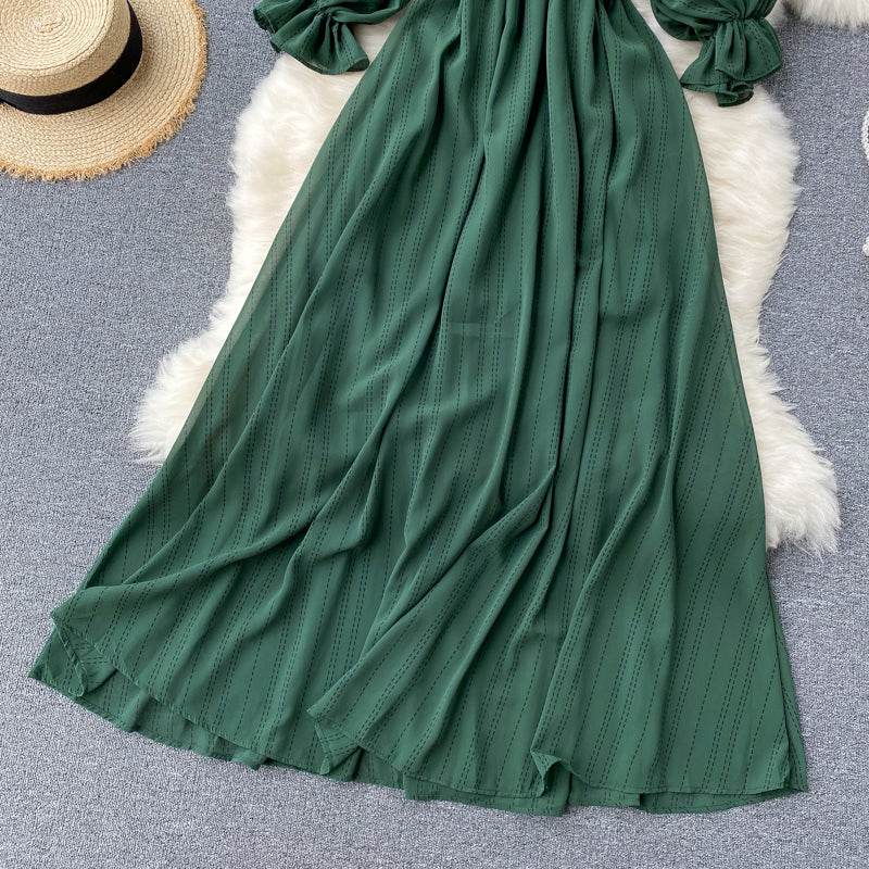 Sixsr Summer Beach Chiffon Long Dress Elegant Solid Lantern Sleeve High Waist Women Maxi Dress Party Club Ladies Vestidos New